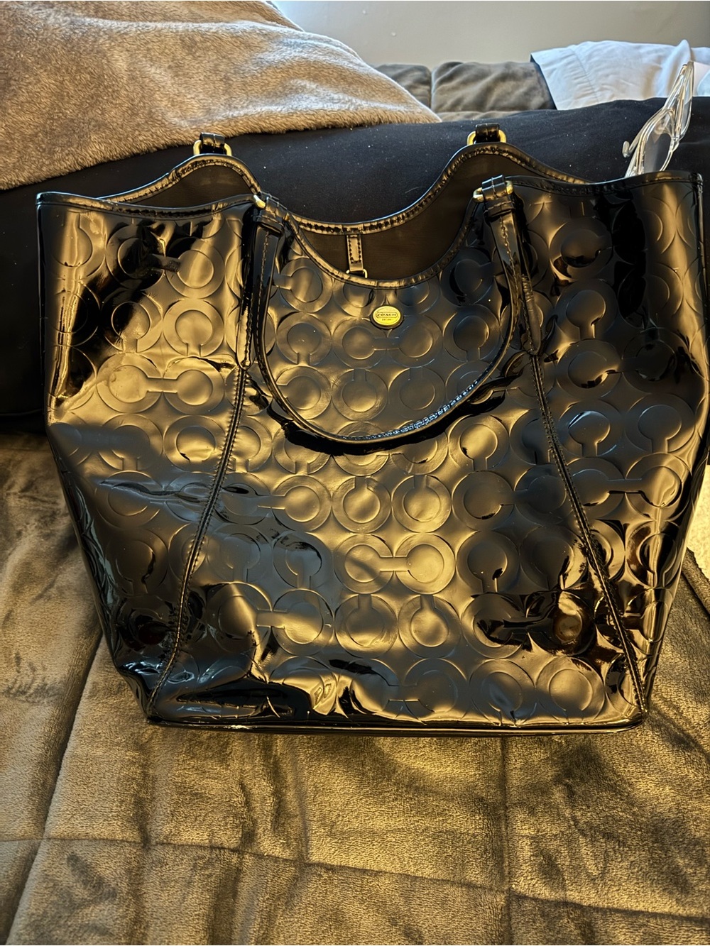 Coach Black Patent Signature Tote